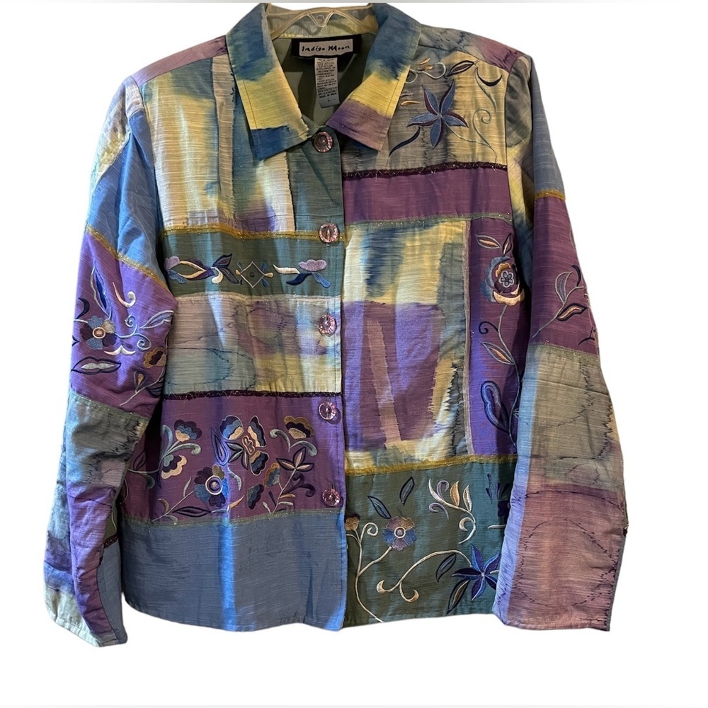 Indigo Moon Embroidered Patchwork Women’s Blazer Jacket Large Boho